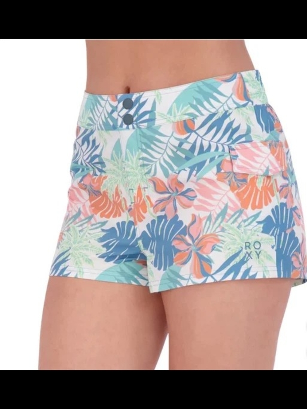Roxy Women's Tropical Floral Cargo Shorts - White, Blue, Coral, Mint